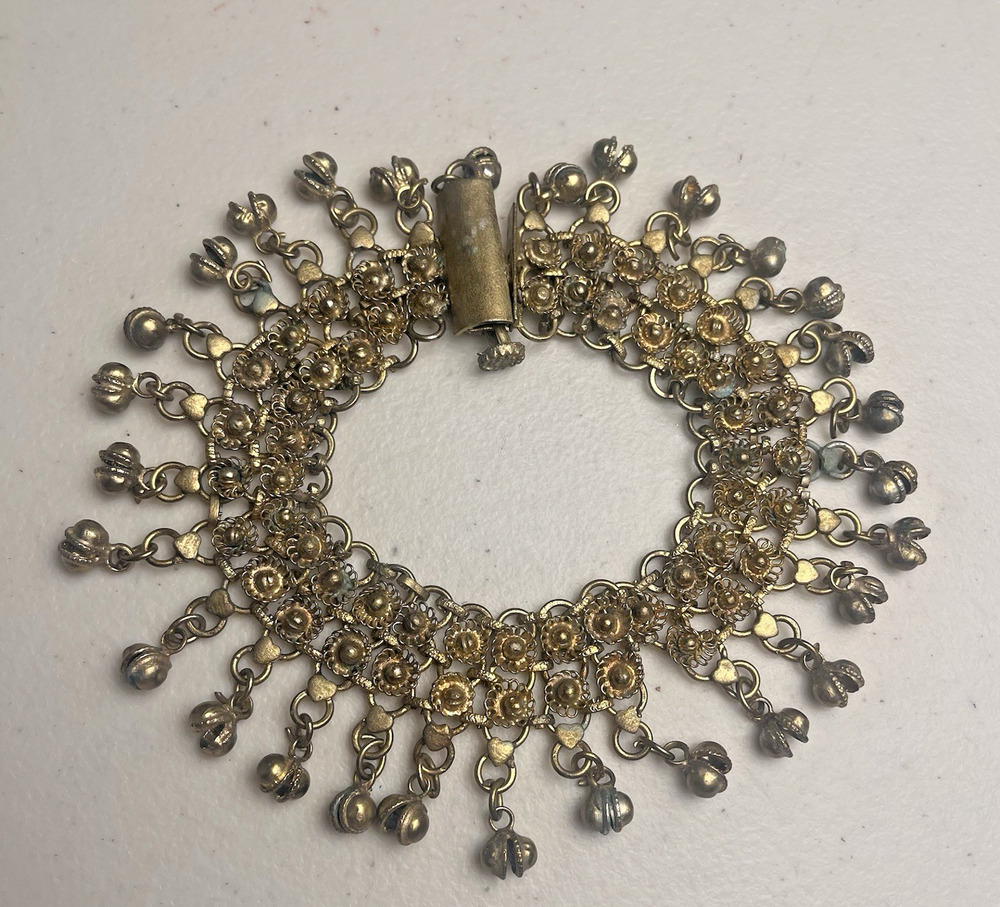Vintage Tribal Tribal Bells Anklet Gold Tone Bells Hearts Ethnic Belly Dance